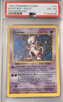 Pokemon Mewtwo #10 Shadowless Base Set Holo PSA 4 VG-EX 1999 - Image 1