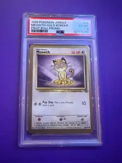 1999 POKEMON JUNGLE PROMO FRUIT ROLL PROMO #56 MEOWTH-GOLD BORDER PSA EX-MT 6 - Image 1
