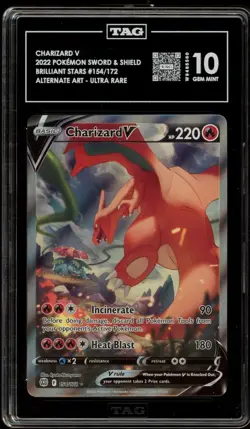 Pokemon Charizard V Brilliant Stars Full Alt Art #154 TAG 10 Gem Mint - Image 1