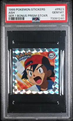 1999 POKEMON STICKERS SER 1 BONUS PRISM STICKERS #PR23 ASH PSA 10 - Image 1