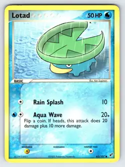 Lotad 63/107 2005 EX Deoxys Pokemon Card TCG Nintendo Sugimori Art Common Lp/Mp - Image 1