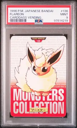 Flareon Pokemon 1996 Bandai Carddass Vending Red Japanese #136 PSA 9 - Image 1