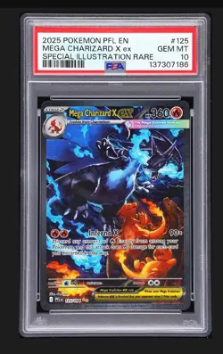 2025 POKEMON PFL ILLUSTRATION RARE #125 MEGA CHARIZARD X EX PSA 10 - Image 1