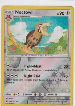 Pokemon Mappa Notte IN Fiamma Nr. 107/147 Noctowl Reverse Holo Inglese - Image 1