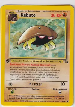 Pokemon Card Trading Fossil No. 50/62 Kabuto First Edition German - Image 1