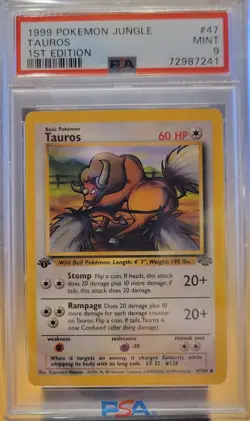 1999 Pokemon Jungle #47 TAUROS 1st Edition PSA 9 MINT - Image 1