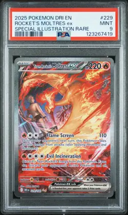 2025 POKEMON DRI EN-DESTINED RIVALS #229 TEAM ROCKET'S MOLTRES EX PSA 9 - Image 1