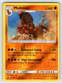 Mudsdale 76/145 S&M Guardians Rising Pokemon Card TCG Reverse Holo Rare - VLP - Image 1