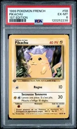 Pikachu Pokemon Card 1999 Base Set 1st Edition French 58/102 PSA 6 - Image 1