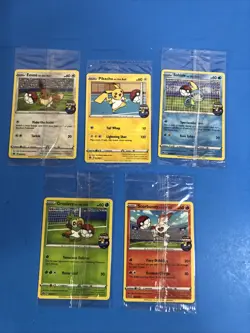 Pokemon Futsal On The Ball 5 Football Promo Cards FULL SET Pikachu Eevee Sealed - Image 1