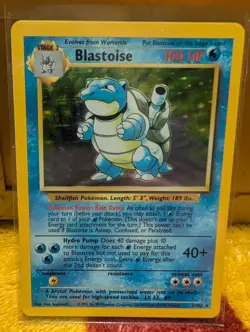 Base Set Blastoise Holo Rare Card #002/102. Near Mint. Never played. - Image 1
