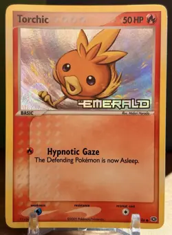 NM- Stamped Torchic Pokemon Card | Vintage Rev. Holo Common | EX Emerald 69/106 - Image 1