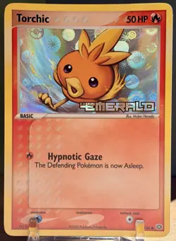NM- Stamped Torchic Pokemon Card | Vintage Rev. Holo Common | EX Emerald 69/106 - Image 3