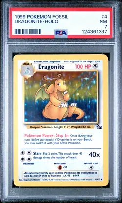 1999 POKEMON FOSSIL #4 DRAGONITE-HOLO PSA 7 - Image 1