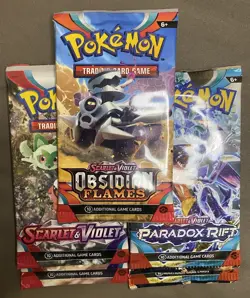 Pokemon Lot Of 5 Loose Sealed Packs Scarlet Violet Paradox Rift Obsidian Flames - Image 1