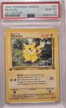 1999 English Pokemon 1st Edition JUNGLE PSA 10 Gem Mint PIKACHU 60/64 - Image 1