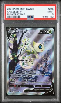 2021 POKEMON SWORD & SHIELD FUSION STRIKE #245 FULL ART/CELEBI V PSA 9 - Image 1