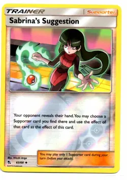 Pokemon Card SABRINA'S SUGGESTION Rare Reverse Holo 65/68 Hidden Fates NM/MINT - Image 1