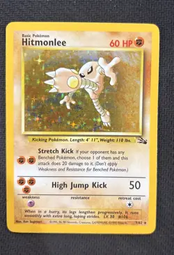 Hitmonlee 7/62 WOTC Fossil Set Holo Rare Pokemon Card LP - Image 1
