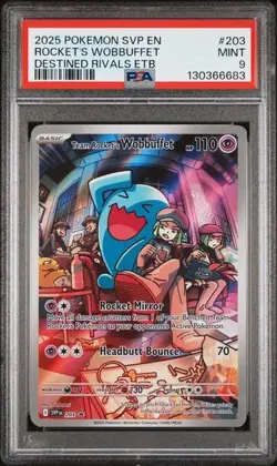 2025 POKEMON SVP EN-SV DESTINED RIVALS ETB #203 TEAM ROCKET'S WOBBUFFET PSA 9 - Image 1