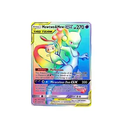 Mewtwo & Mew GX Rainbow Gold Metal Pokemon Card Collectible NEW Display - Image 1