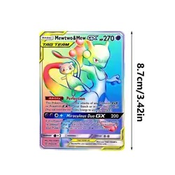 Mewtwo & Mew GX Rainbow Gold Metal Pokemon Card Collectible NEW Display - Image 2