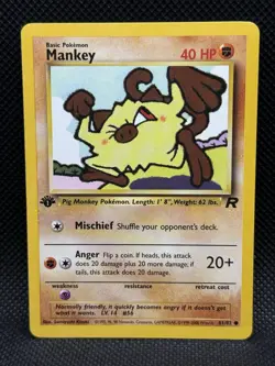 Pokemon Card - Team Rocket 61/82 - MANKEY (common) **1st Edition** - NM - Image 1