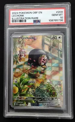 PSA 10 Lechonk 209/197 IR Pokemon Card Sv03: Obsidian Flames Holo GEM MINT - Image 1