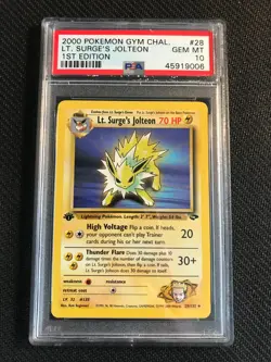PSA 10 GEM MINT Lt. Surge's Jolteon 28 Gym Challenge 1st Edition Pokemon Card - Image 1