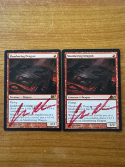 Magic MTG Slumbering Dragon x2 M13 Signed Chris Rahn! LP/MP 2013 Core Set - Image 1