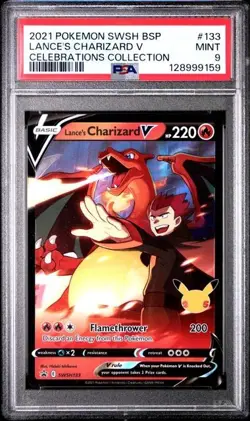 PSA 9 2021 POKEMON SWSH BLACK STAR PROMO CELEBRATIONS COLL LANCE'S CHARIZARD V - Image 1