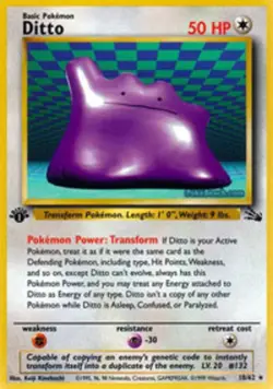 Lightly Played, English Pokemon Regular Ditto - 18/62 - Rare - 1st Edition Fossi - Image 1