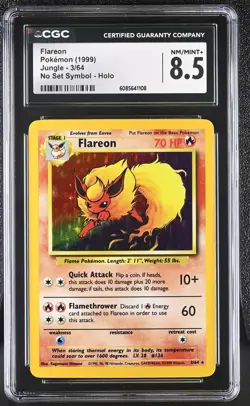CGC 8.5 Flareon 1999 Jungle 3/64 No Set Symbol Holo Pokemon Card - Image 1