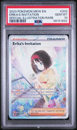 2023 POKEMON MEW EN-151 SPECIAL ILLUSTRATION RARE #203 ERIKA'S INVITATION PSA 10 - Image 1