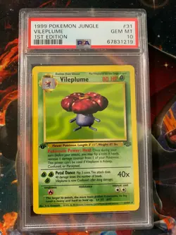 POKEMON 1999 1ST EDITION JUNGLE VILEPLUME #31 NON HOLO PSA GEM MINT 10 - Image 1