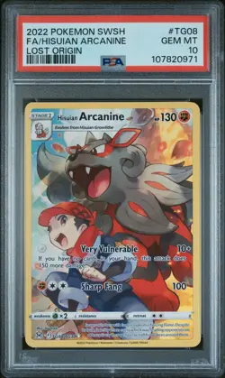 2022 POKEMON SWORD & SHIELD LOST ORIGIN #TG08 FULL ART/HISUIAN ARCANINE PSA 10 - Image 1