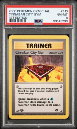 2000 POKEMON GYM CHALLENGE 113 CINNABAR CITY GYM PSA 8 NEAR MINT 1ST EDITION - Image 1