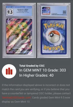 CGC 9.5 Gardevoir VMAX 017/073 Full Art 2020 Champion's Path 017/073 - Image 3