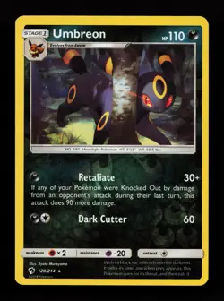 Umbreon 120/214 Reverse Holo Rare SM - Lost Thunder Pokemon Card - Image 1