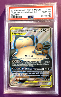 2019 Pokemon Sun & Moon Full Art Eevee & Snorlax GX Team Up #171 PSA 10 Gem Mint - Image 1