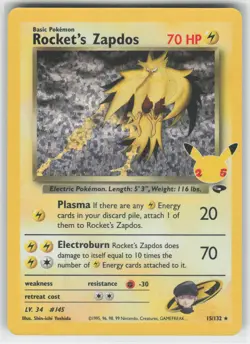 Rockets Zapdos #15/132 CCC Celebrations Classic Collection Holo Pokemon TCG - Image 1