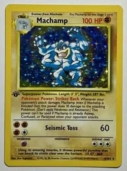Machamp 8/102 (MP) 1st Edition Holo Rare Base Set Unlimited 1996 WOtC Pokemon - Image 1