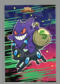 POKEMON HALLOWEEN CARD * GENGAR & UMBREON MONEY BAG * HOLO - Image 1