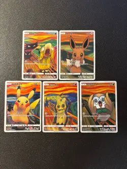 SET of 5 Pokemon fan card promo, brand new, NM or M, scream Edvard Munch - Image 1