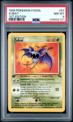1999 POKEMON FOSSIL 1ST ED #57 ZUBAT PSA 8 - Image 1