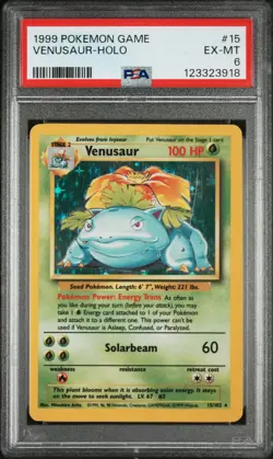 1999 POKEMON BASE SET UNLIMITED #15 VENUSAUR-HOLO PSA 6 - Image 1
