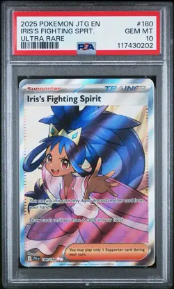 2025 POKEMON JTG JOURNEY TOGETHER #180 IRIS’S FIGHTING SPIRIT FULL ART PSA 10 - Image 1