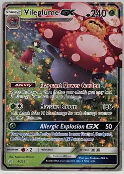 2019 POKEMON VILEPLUME GX 4/236 -COSMIC ECLIPSE -RARE-HOLO - NM/MINT - Image 1