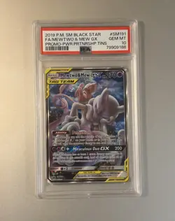 Pokemon Mewtwo & Mew GX Power Partnership Tins Full Art Promo SM191 PSA 10 - Image 1