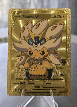 Pokemon Pikachu V 875hp Gold Foil Fan Art Collector Card TCG - Image 1